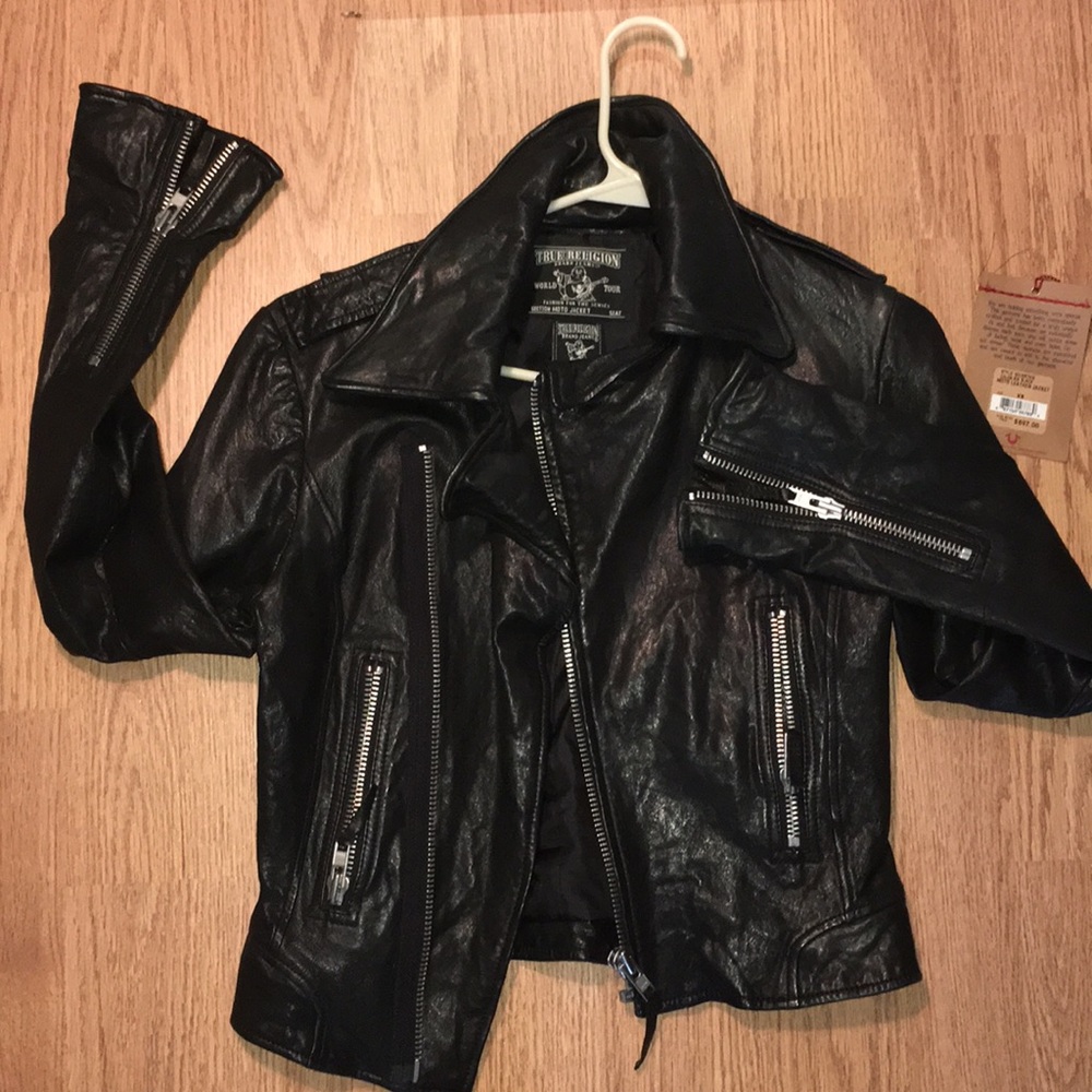 True Religion lambskin leather coat size xs
